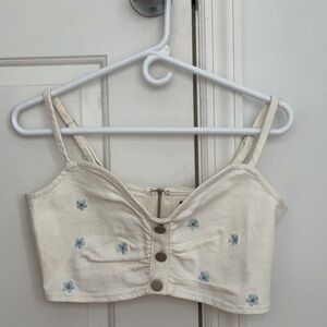 NWT White Denim Embroidered Floral Top